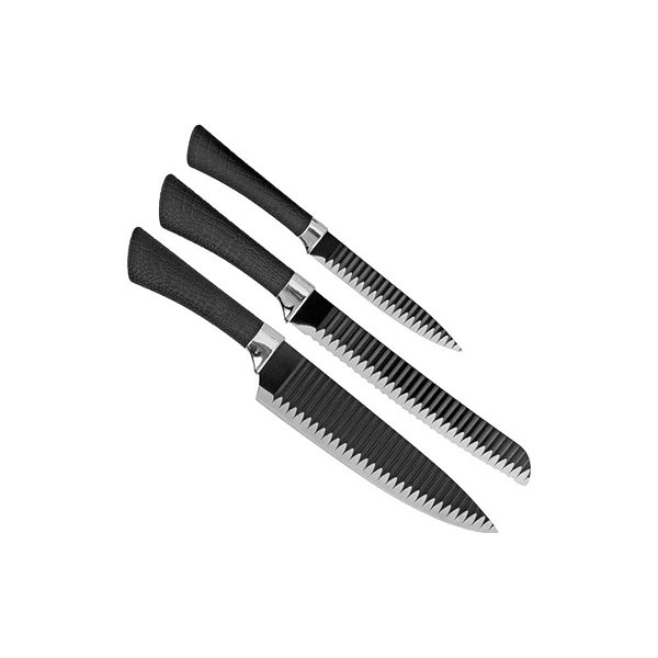 Conjunto 3 Facas Kit C/Revestimento Antiaderente Uso Cozinha