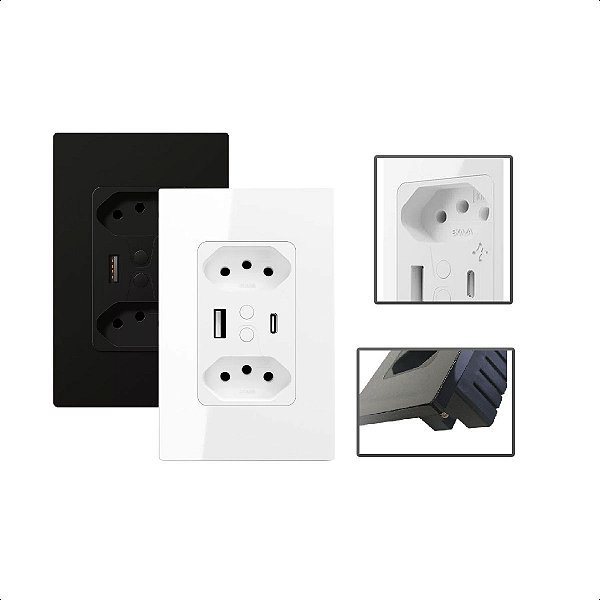Tomada Inteligente WI-Fi + BLE Dupla 10A Entrada USB/USB-C