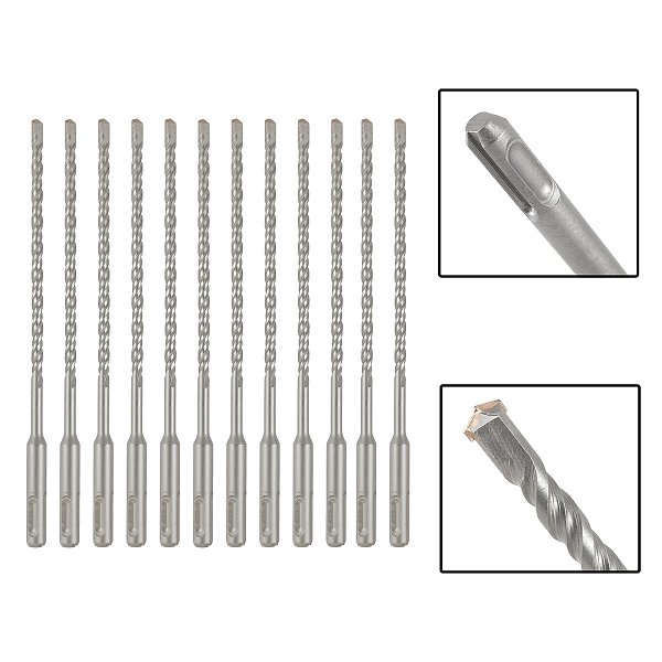 Jogo 12 Brocas SDS Plus 6X160 mm Aço Carbono Tungstênio