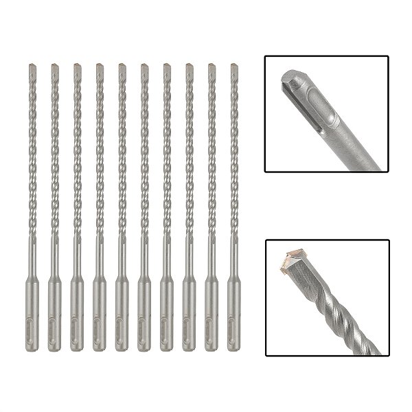 Jogo 10 Brocas SDS Plus 6X160 mm Aço Carbono Tungstênio