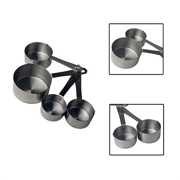 Kit Copo Xícara Medição Culinária Inox 4 Peças 60 a 250 ml