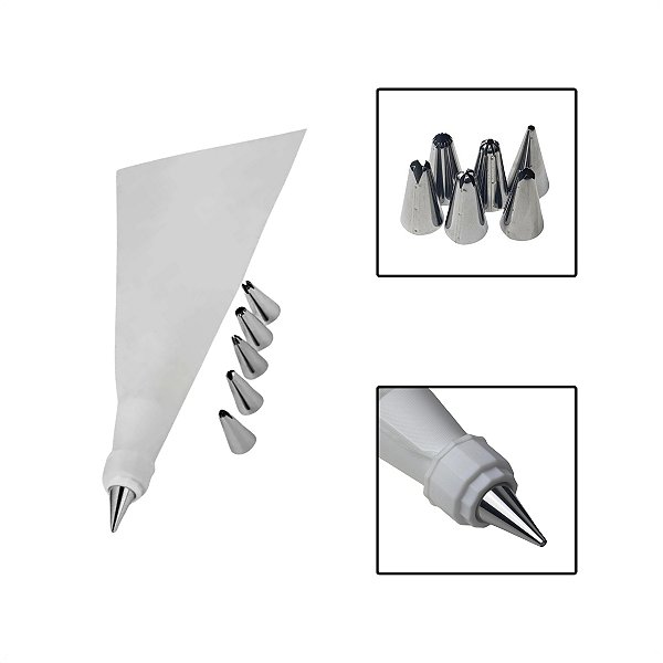 Kit Para Confeitar Bolos Tortas Cupcakes 6 Bicos Em Inox