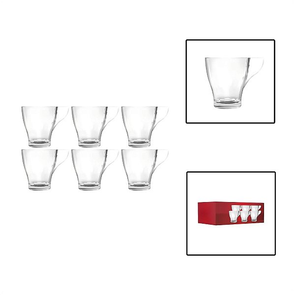 Jogo 6 Xícaras Vidro Pétala 90ml Café Expresso