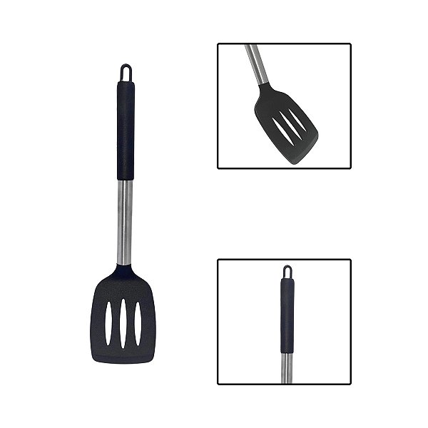 Espátula Silicone Inox Preto Linha Facile
