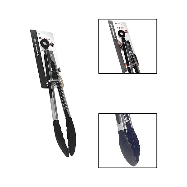 Pegador Multiuso Pinça Preto Inox Silicone G