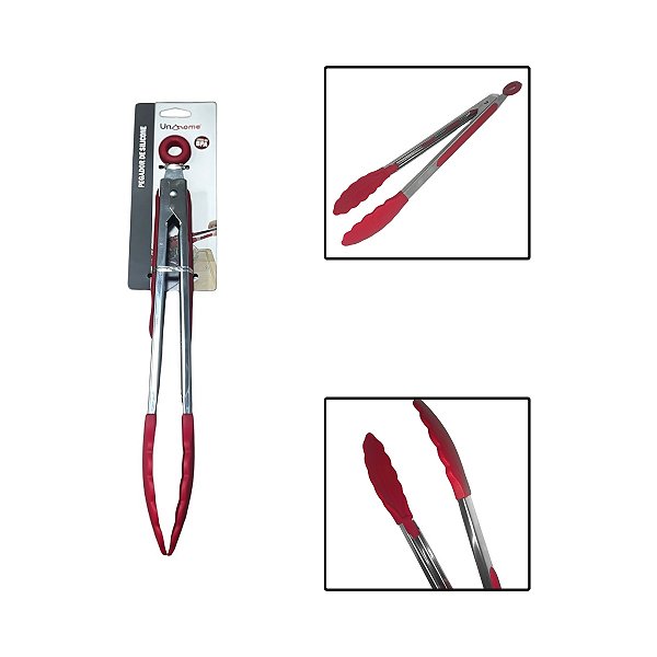 Pegador Multiuso Pinça Vermelho Inox Silicone G