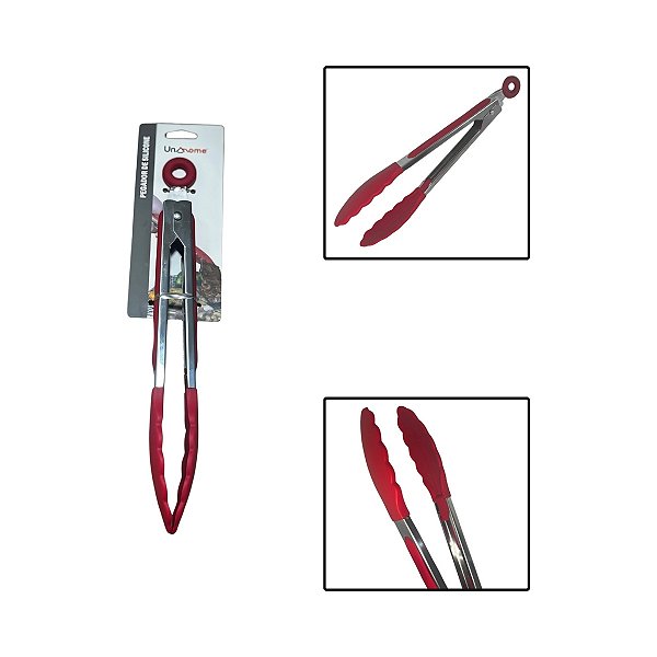 Pegador Multiuso Pinça Vermelho Inox Silicone M