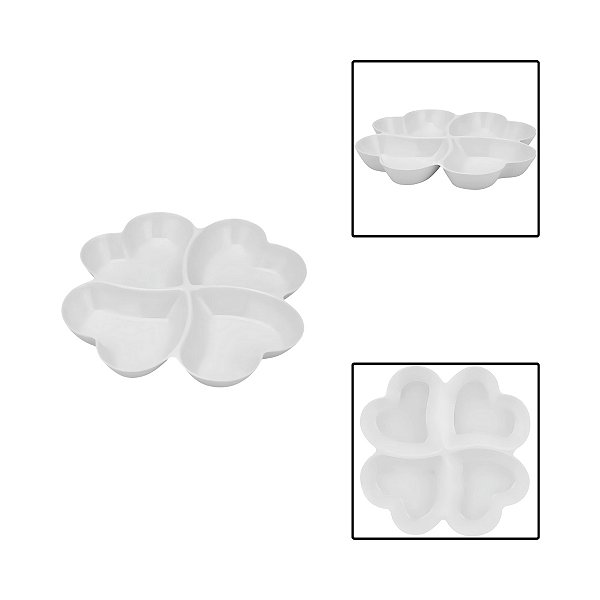 Petisqueira Coração Melamina Branca 4 Divisórias Fruta Snack