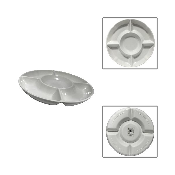 Petisqueira P Melamina Branca 5 Divisórias Fruta Snack Doce