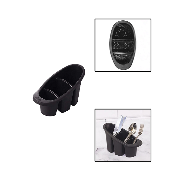 Escorredor de Plastico P/ Talheres C/ 3 Divisorias Preto