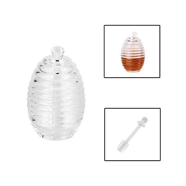 Meleira Pote Porta Mel Com Tampa Pegador Acrílico