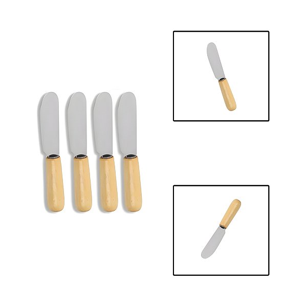 Kit Espátulas Inox Cabo Madeira Patê Manteiga Geleia 4 Peças