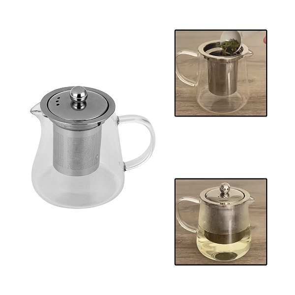 Chaleira Vidro Com Bule Infusor Inox Café Chá 550ml