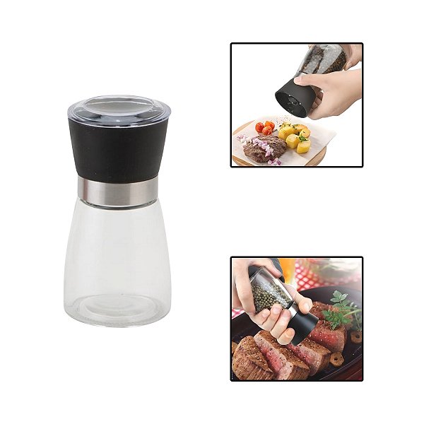 Moedor Sal Pimenta Temperos Especiarias Manual Vidro Inox
