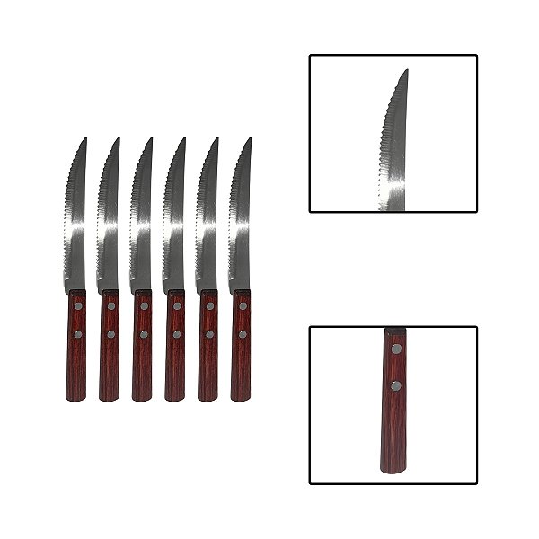 Kit 6 Facas Churrasco Linha Legna Aço Inox Madeira