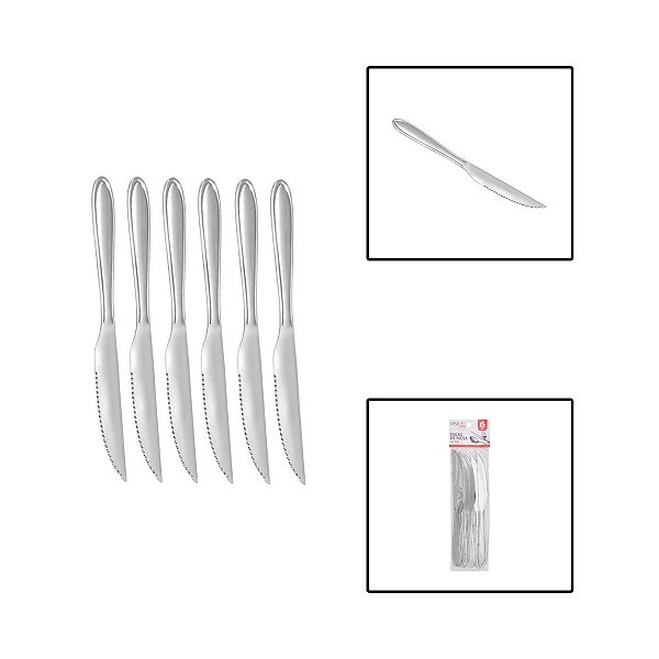 Kit 6 Facas De Mesa Aço Inox Jogo Talheres