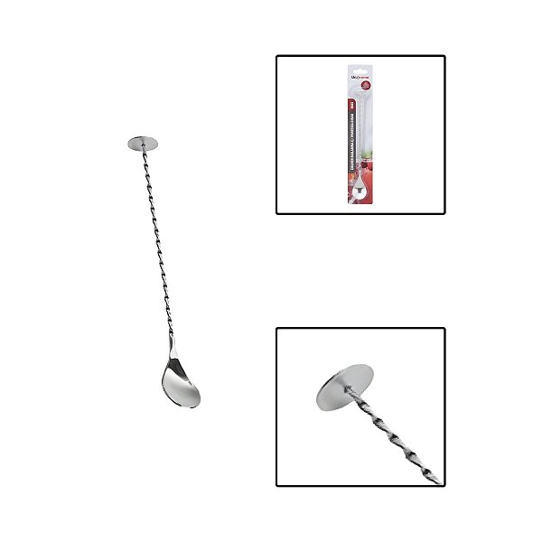 Colher Bailarina C/ Ponteira Disco Inox Drinks Sucos Coquetéis