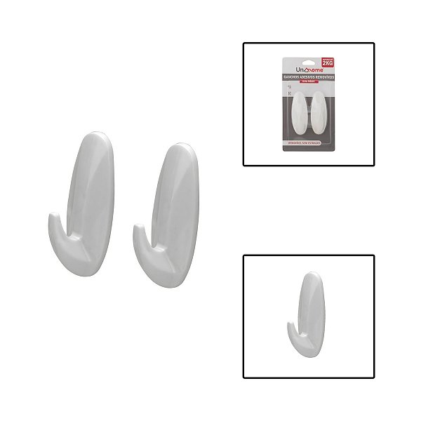 Kit 2 Ganchos Plásticos Adesivos Multiuso Oval Suporta 2kg