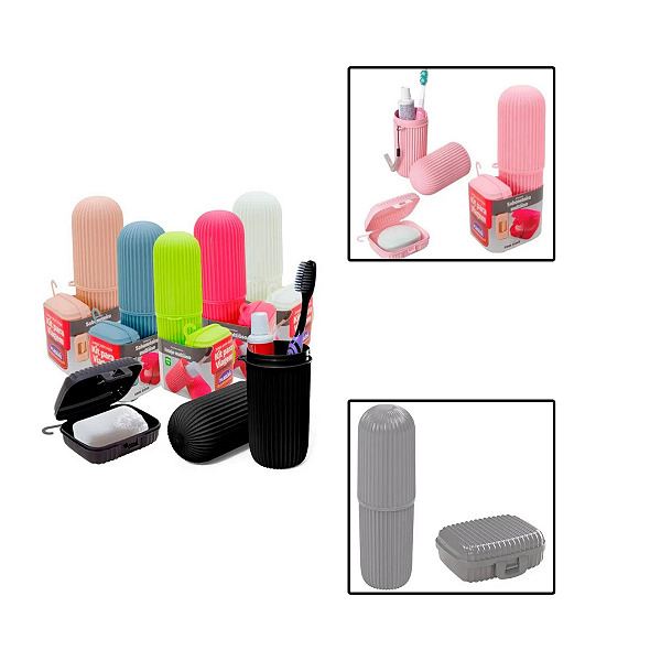 Kit Viagem Porta Escova De Dente E Saboneteira Com Tampa