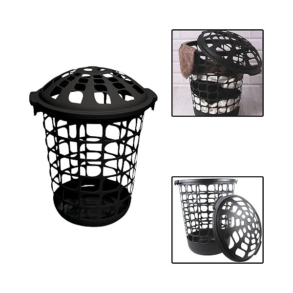 Cesto Telado Preto Para Roupas 51 L