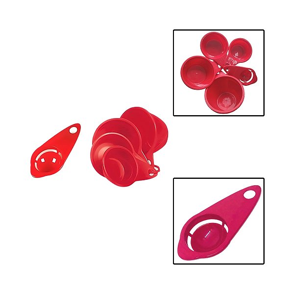 Kit Medidor Dosador Xícara Culinário Vermelho 5 Peças