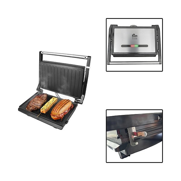 Sanduicheira Grill Antiaderente Inox Preta 127V 1200W