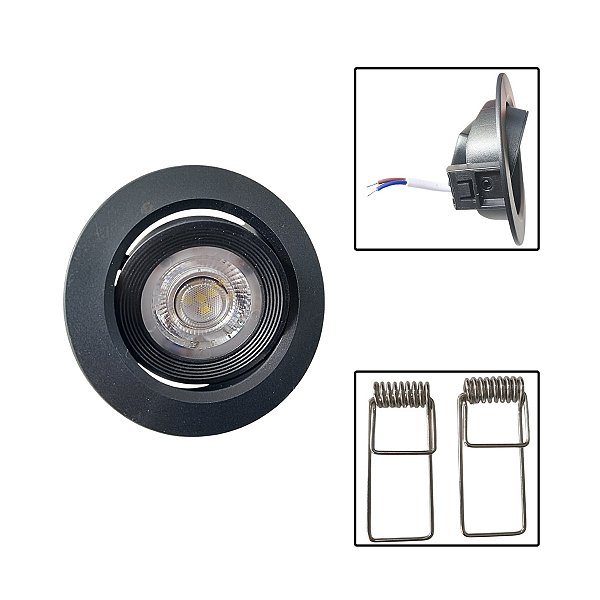Spot Led 5W Preta De Embutir Redonda Luz Branca Fria
