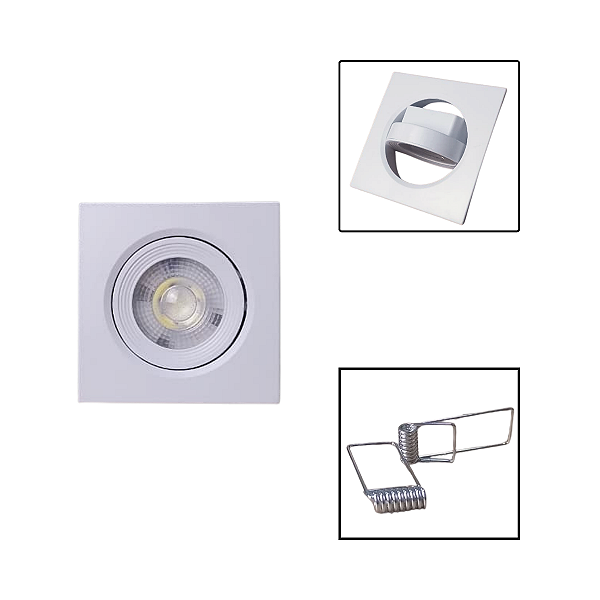 Spot Led 5W Branca De Embutir Quadrada Luz Branca Fria