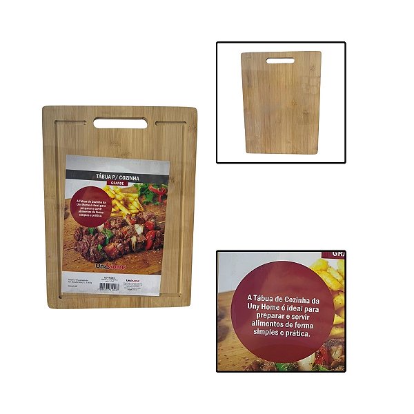 Tábua de Cozinha Grande Com Alça e Canaleta Multiuso em Bambu