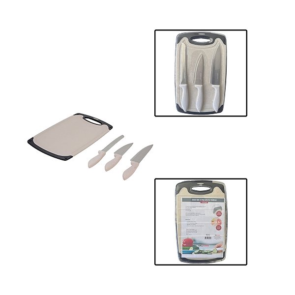 Jogo De Facas 3 Peças Com Tábua De Corte