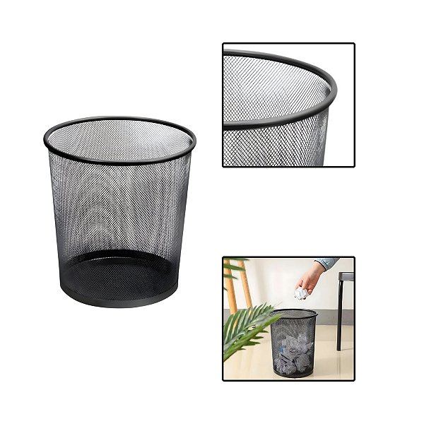 Lixeira Preta De Metal Redonda Para Escritório 12L