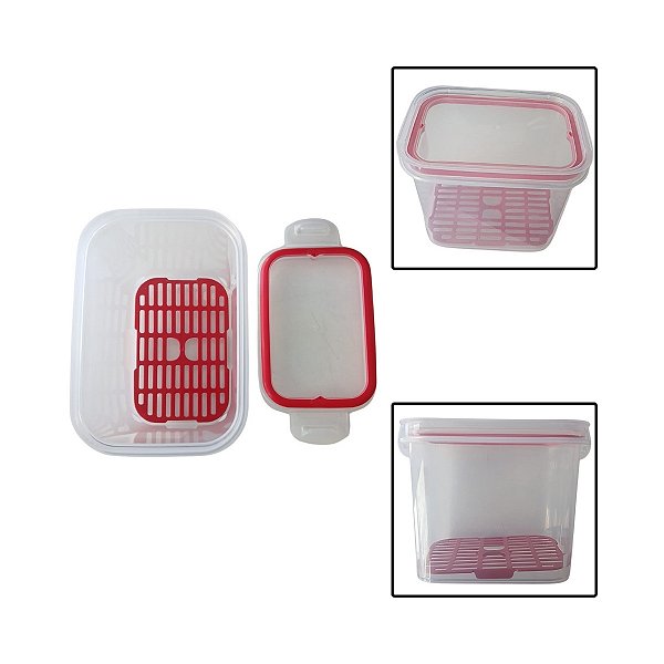 Pote Trava Mais Retangular 1,8 L Com Escorredor