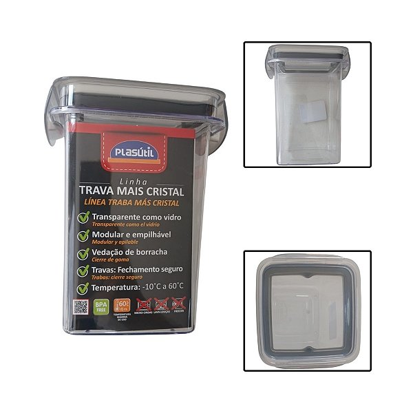 Porta Mantimentos Quadrado Trava Mais Cristal 830ML