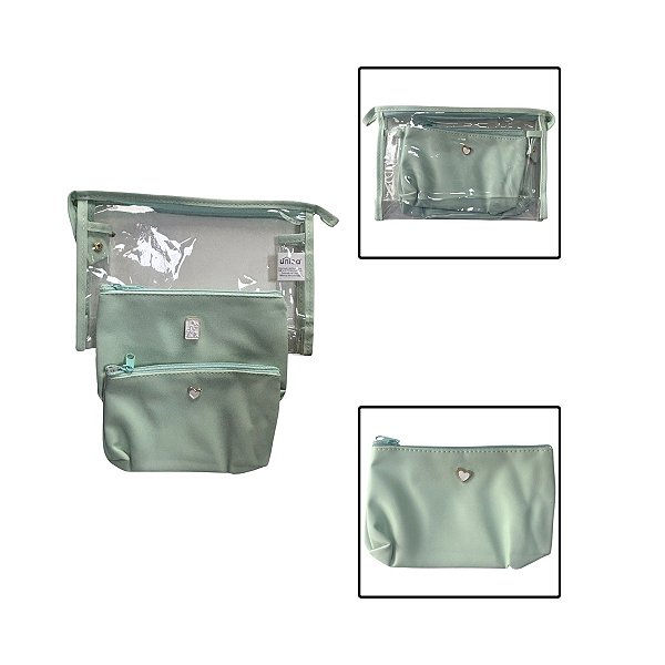Necessaire Feminina Verde Kit com 3 Peças