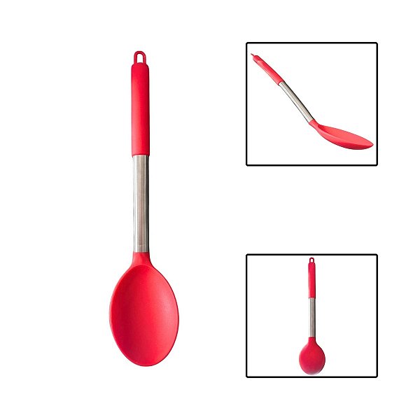 Colher Servir Silicone Inox Vermelha Linha Facile