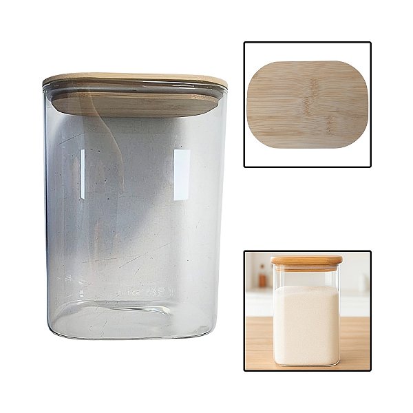 Pote Vidro Borossilicato Retangular 2 L Grande Tampa Bambu