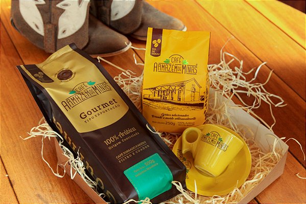 Kit-03 Café Clássico 250g e Café Gourmet 500g - Torrado e Moído + Linda Xícara Amarela de Café