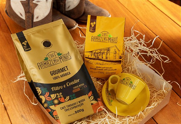 Kit-03 Café Clássico 250g e Café Gourmet 500g - Torrado e Moído + Linda Xícara Amarela de Café