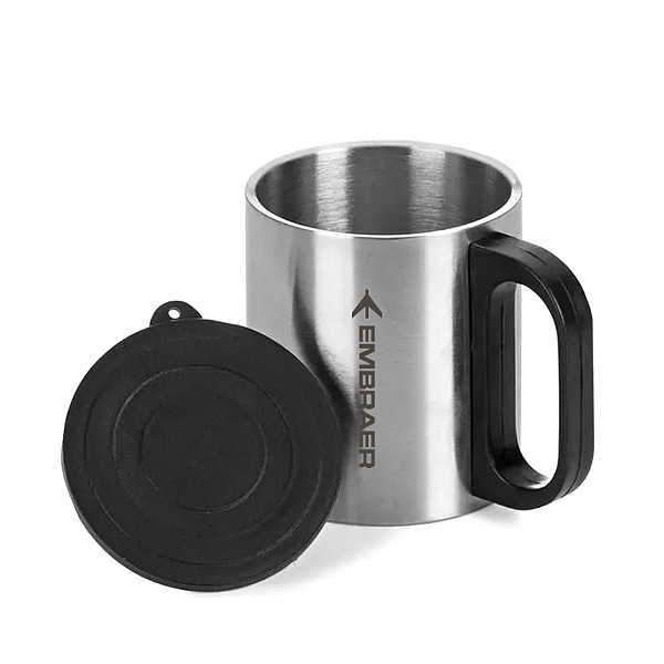 Mini Caneca Inox com Tampa Embraer - 180ml