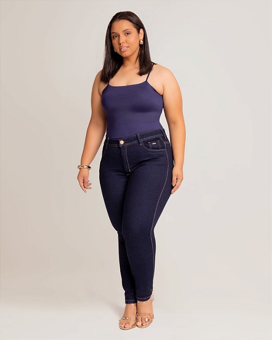 Calça Jeans Plus Size Feminina Skinny Escura 00125