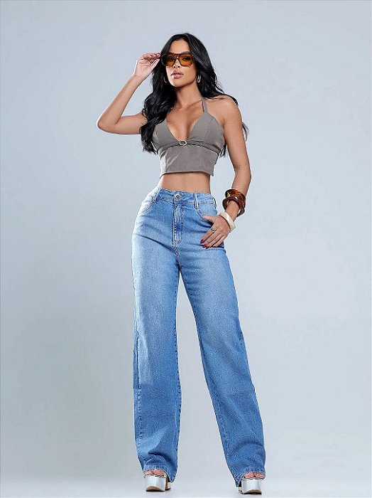Calça jeans feminina wide leg Oppnus 00083