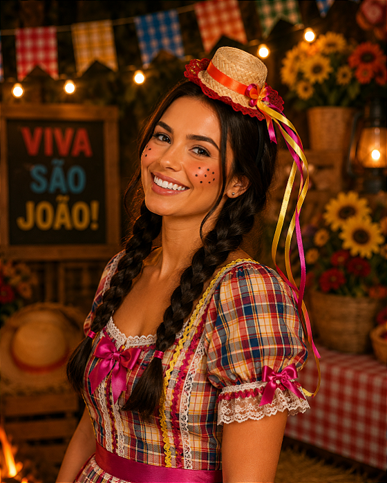 Tiara Junino 12cm Chapeu Boneca Cores Sortidas