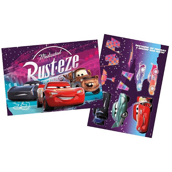 Kit Decorativo Cartonado Festa Carros - Sendo 01 folha poster e 01 folha com várias peças destacáveis