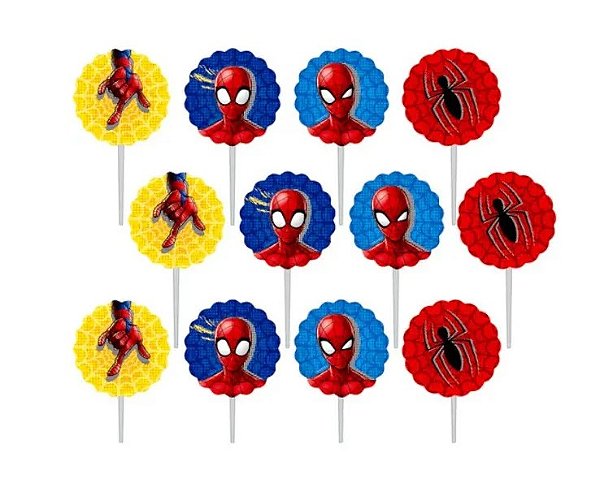 Palitos Decorativos em E.V.A para Docinhos Festa Homem Aranha 10cm - 12 Unidades - Piffer