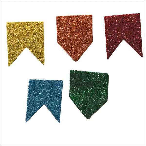 Aplique Junino Bandeirinhas EVA Glitter 4x5cm - 5 Unidades