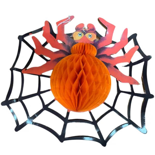 Enfeite Sanfonado de Papel Aranha Halloween 39CM - Possuí Efeito Sanfonado ao Abrir