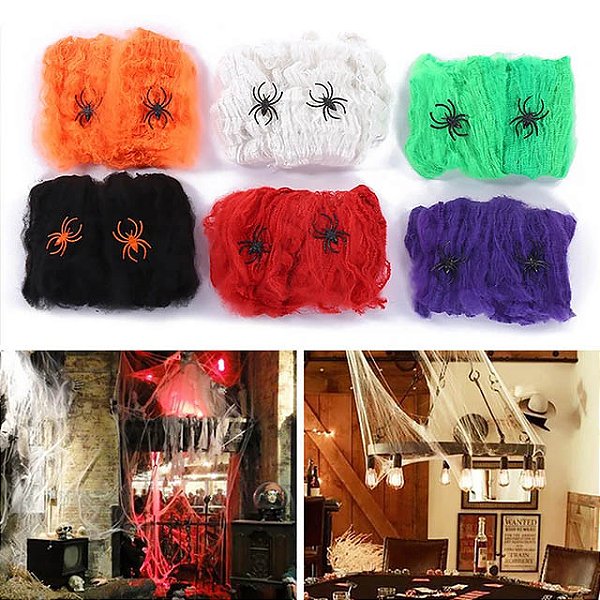 Teia de Aranha Falsa Halloween – Cores Sortidas - 1 Unidade | Decoração Assustadora