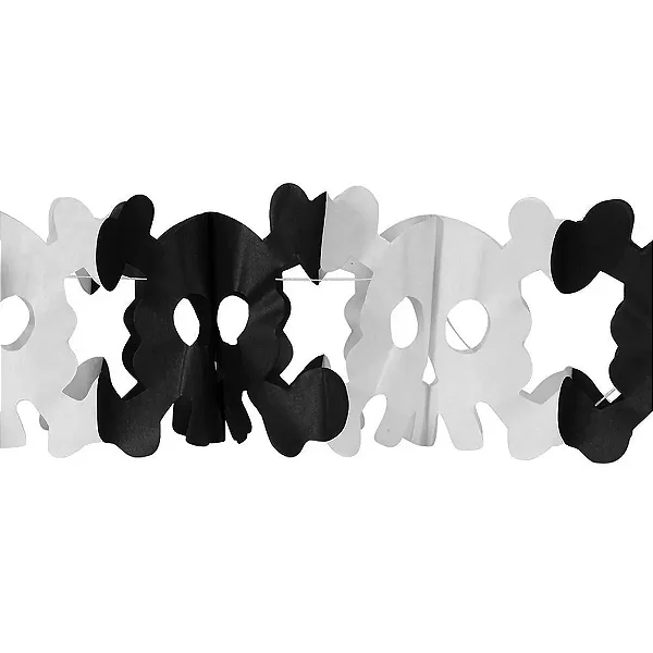 Guirlanda de Papel Caveira Com Osso Halloween - 2 Metros