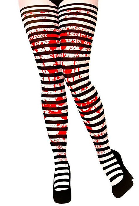 Meia Calça Listrado com Sangue Halloween