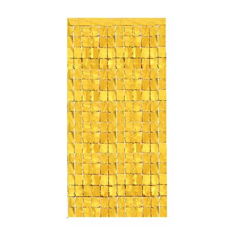 Cortina Metalizada Quadriculada Dourado - 1mx2mts